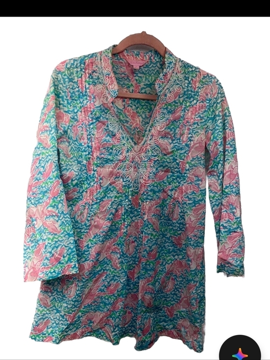 Lilly Pulitzer Tops - Lily Pulitzer Sarasota Beaded Tunic Blouse in Lobstah Roll Size XS